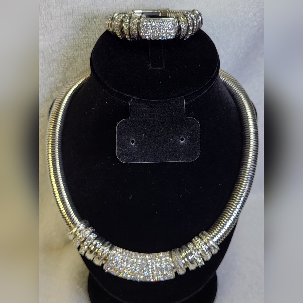 Silver and Rhinestone Necklace and Bracelet Set